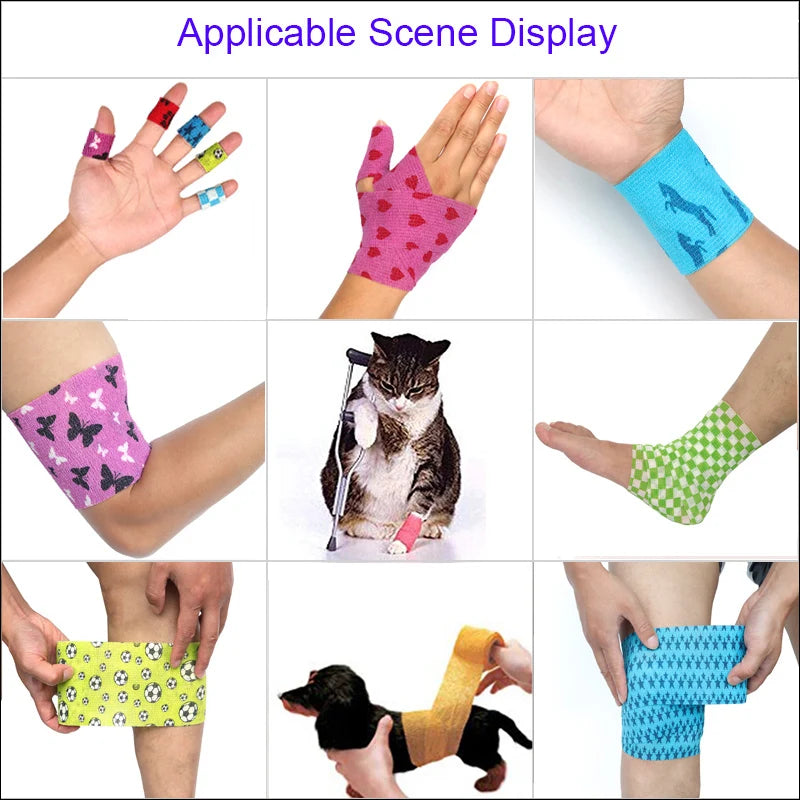 Athletic Tape Wraps for Sports, Colorful Bandage for Tattooing, Finger Joint, Knee Pet, Printed Self-Adhesive Wraps, 2.5cm-10cm